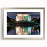 Textured abstract art print of Washington DC with Lincoln Memorial, in muted earth tones, framed with a silver mat.