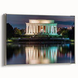 Framed canvas of a vintage-style landscape art painting featuring the Lincoln Memorial in muted colors.