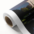 Art deco poster of Washington DC scenery featuring Lincoln Memorial in soft gray tones on rolled canvas.
