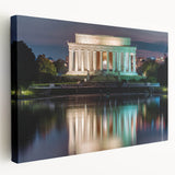Washington DC Lincoln Memorial print on stretched canvas, featuring soft gray tones, ideal for kitchen wall art.