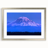 Textured art print of Mount Rainier in muted earth tones on a framed canvas, suitable for bedroom decor.