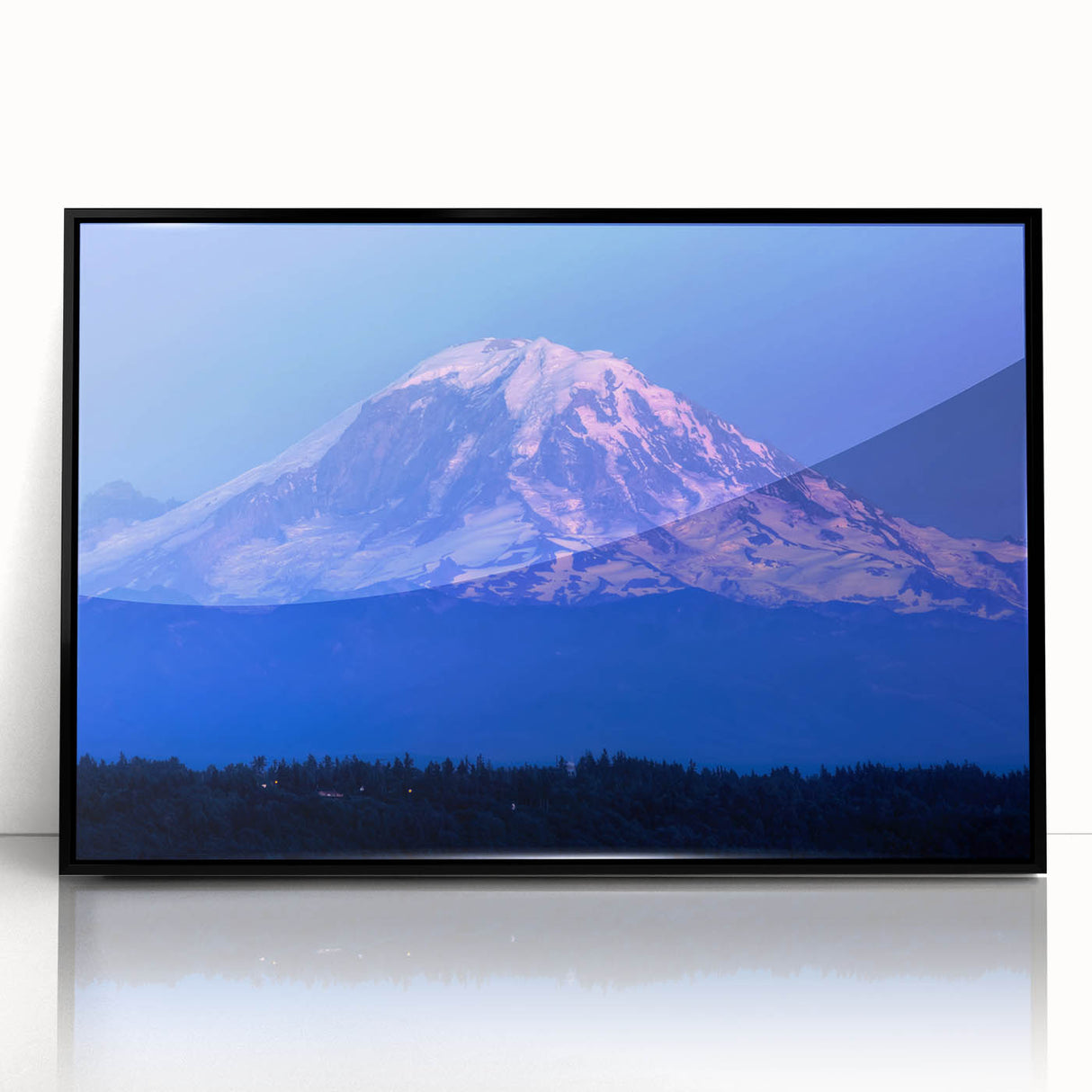 Large abstract wall art of Mount Rainier in muted earth tones on a framed acrylic, ideal for modern living room decor.