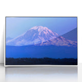 Acrylic print of Mount Rainier with soft pastel hues in an art deco style, ideal for modern nursery wall decor.