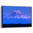 Black and white wall art featuring Mount Rainier on a framed canvas, ideal for bedroom decor.