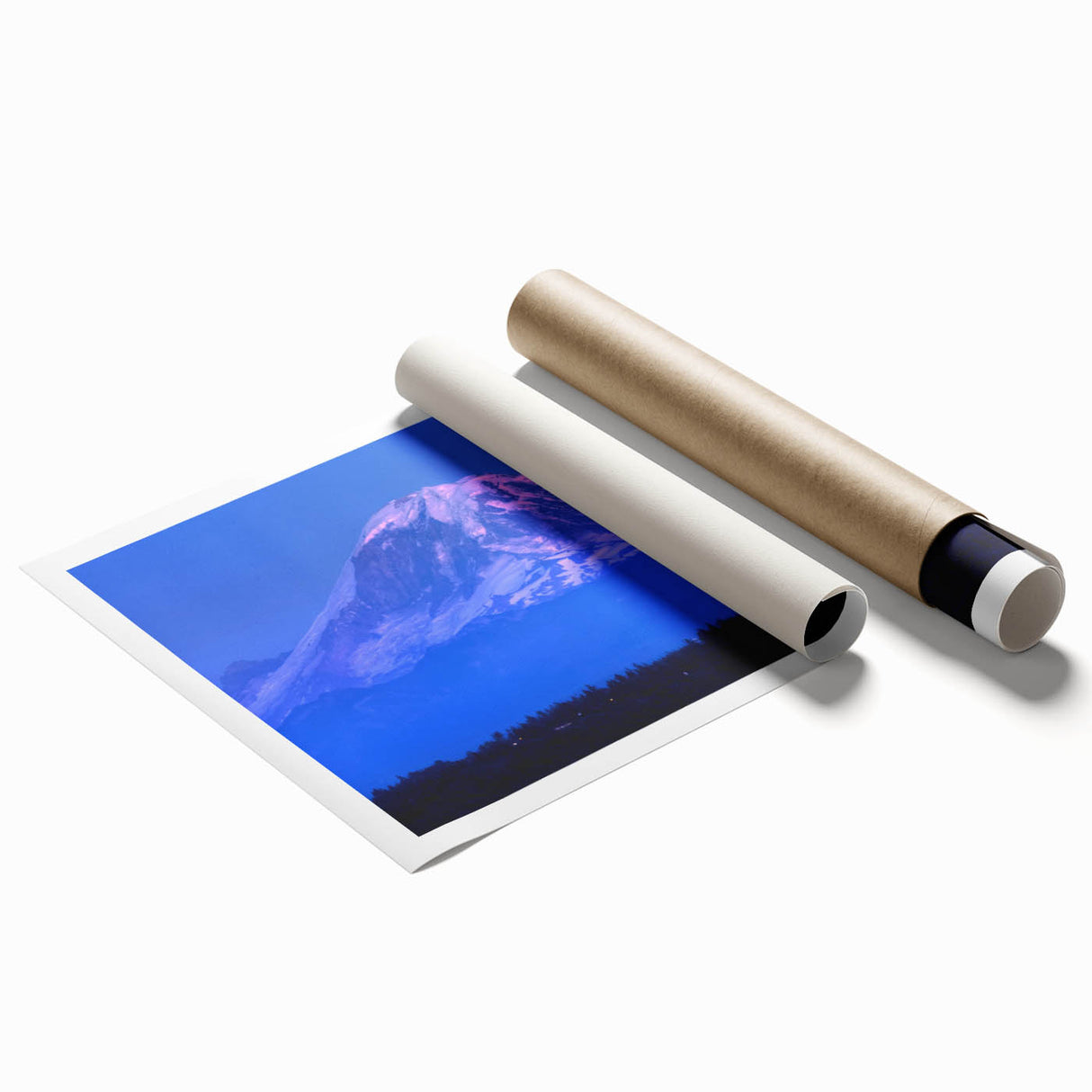 Extra large rolled print of Mount Rainier in muted green and blue tones, ideal for classy bathroom wall art.