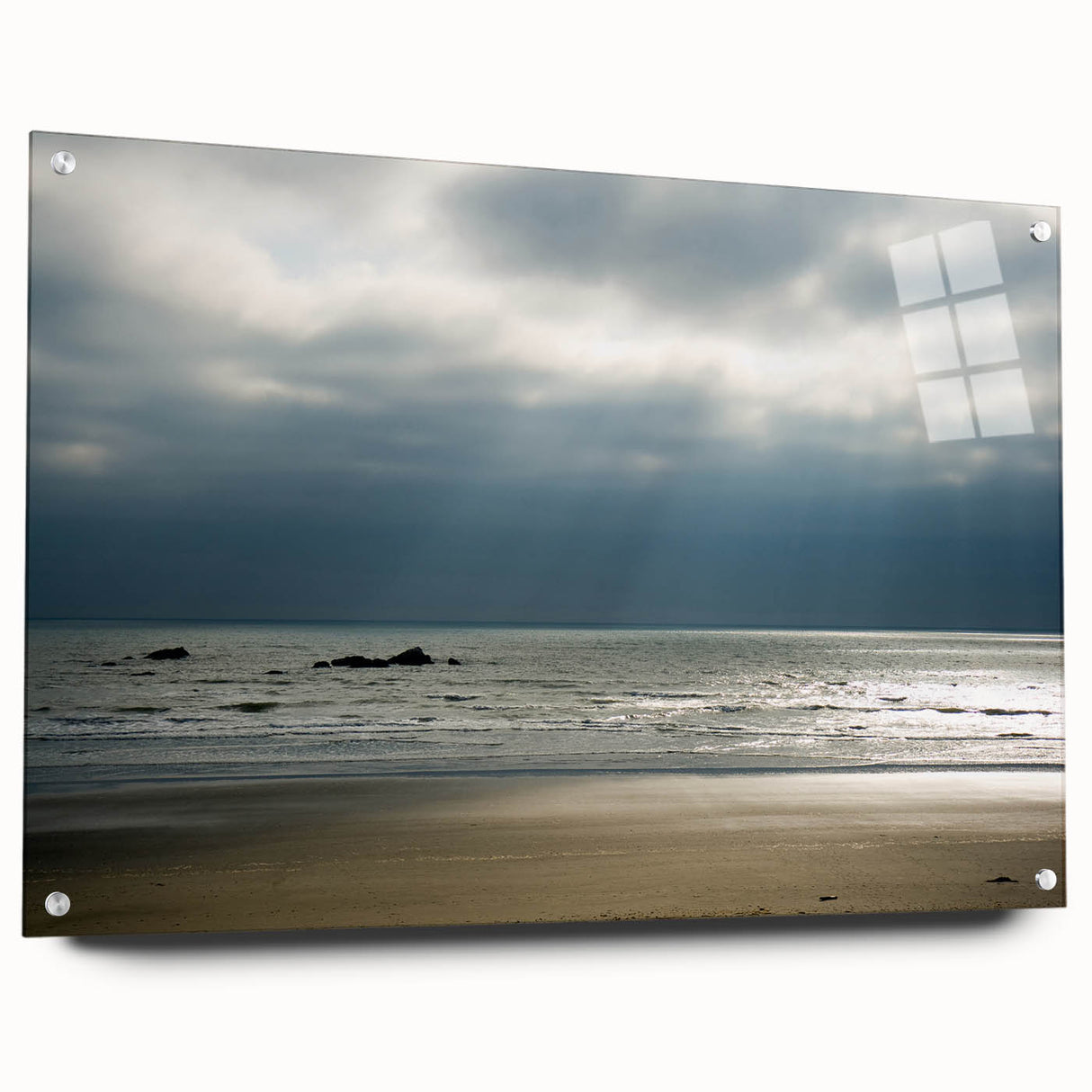 Acrylic print of a large abstract depiction of Olympic, Washington, in muted earth tones.