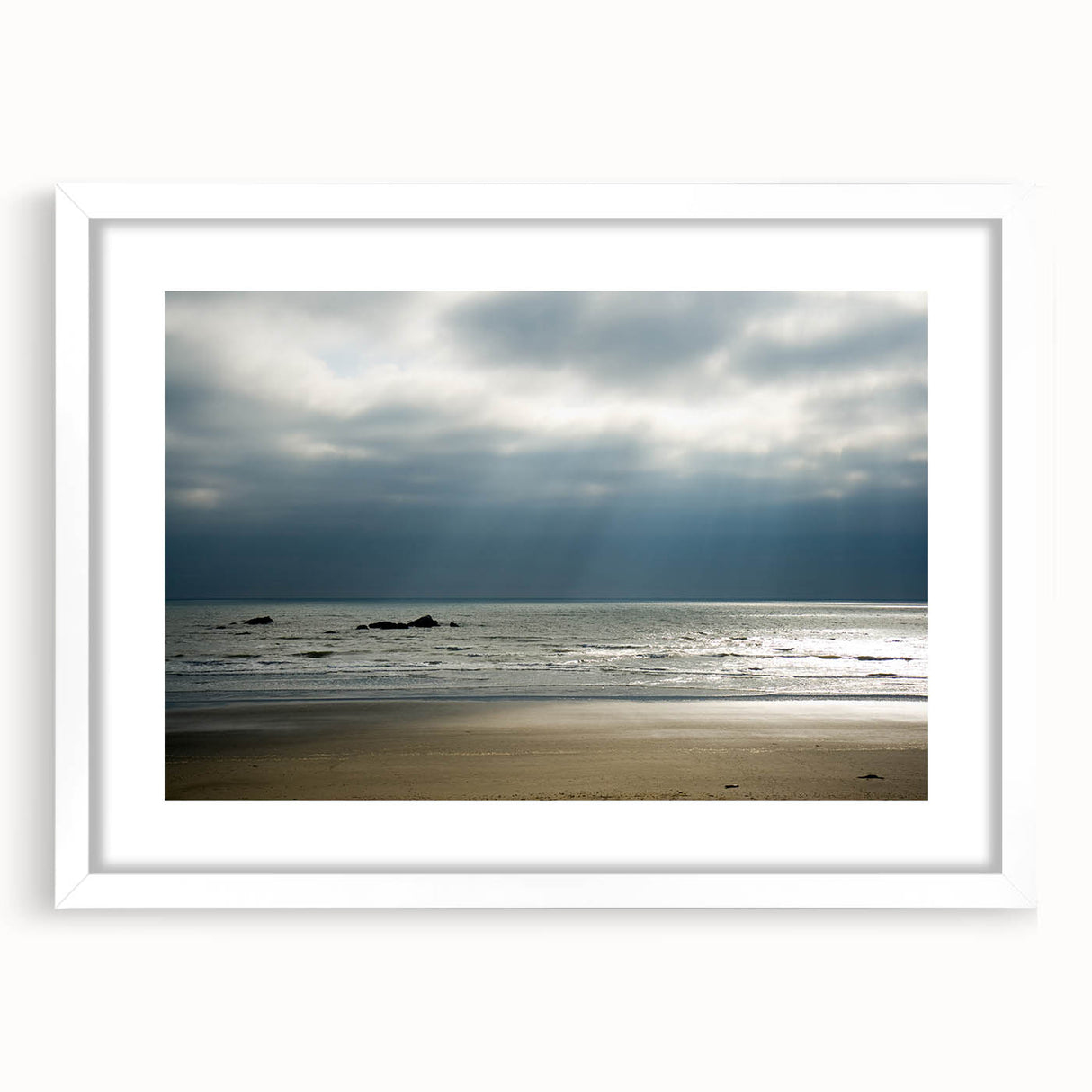 Abstract art print of Olympic scenery in Washington, featuring muted earth tones on a framed white mat.
