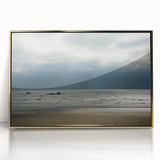 Large art print of Washington's Olympic landscape in mid-century modernist style, framed in gold acrylic.