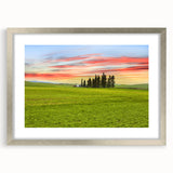Textured art print depicting abstract rolling hills of Palouse in muted green and brown tones, framed in silver.