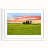 Abstract art print of Palouse, Washington in muted earth tones, framed with a white mat, suitable for dining room decor.