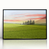 Large abstract wall art depicting the rolling hills of Palouse, USA in muted earth tones on framed acrylic.