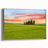 Landscape art painting of the Palouse fields in muted green and brown tones, framed canvas, suitable for living room decor.