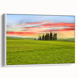 Vintage poster art of Palouse, Washington in vibrant green and yellow tones on framed canvas, ideal for living room decor.