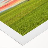 Art deco poster featuring the rolling hills of Palouse, Washington in muted green and brown tones on rolled canvas.