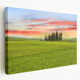 Panoramic view of the Palouse hills on a large stretched canvas, featuring muted earth tones, ideal for kitchen wall art.
