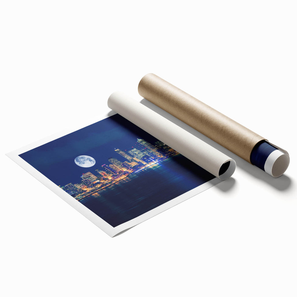 Extra large rolled print of Seattle skyline featuring soft pastel shades, ideal for classy bathroom wall art.