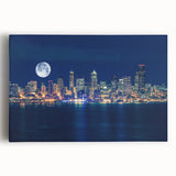 Black and white photo of Seattle skyline on large stretched canvas, ideal for kitchen wall art.