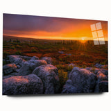 Acrylic print of a large abstract depiction of West Virginia scenery in muted earth tones.