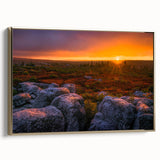 Framed canvas featuring a vintage-style landscape painting of West Virginia hills in muted gold and black tones.