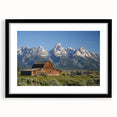 Colorful art of the Grand Tetons in abstract style, textured art print in extra large format, framed in black.