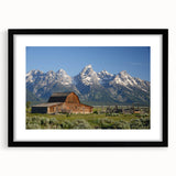Colorful art of the Grand Tetons in abstract style, textured art print in extra large format, framed in black.