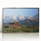 Framed acrylic print of the Grand Tetons in muted earth tones, ideal for modern art wall decor.