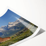 Extra large rolled print of Grand Tetons landscape with subtle line art flowers in muted earth tones.