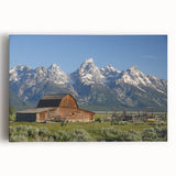 Black and white photograph of the Grand Tetons on stretched canvas, ideal for kitchen wall art.