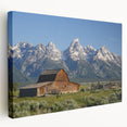 Grand Tetons landscape on a large stretched canvas with muted earth tones, ideal for kitchen wall art.