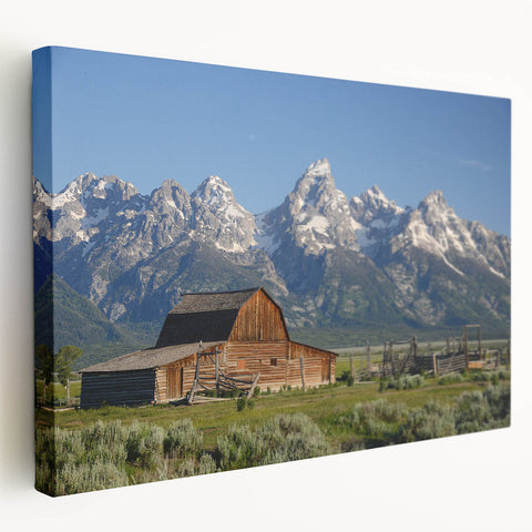 Grand Tetons landscape on a large stretched canvas with muted earth tones, ideal for kitchen wall art.
