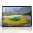 Large abstract wall art depicting Yellowstone scenery in muted earth tones on a framed acrylic.