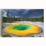 Black and white image of Yellowstone scenery on large stretched canvas, suitable for kitchen wall art.
