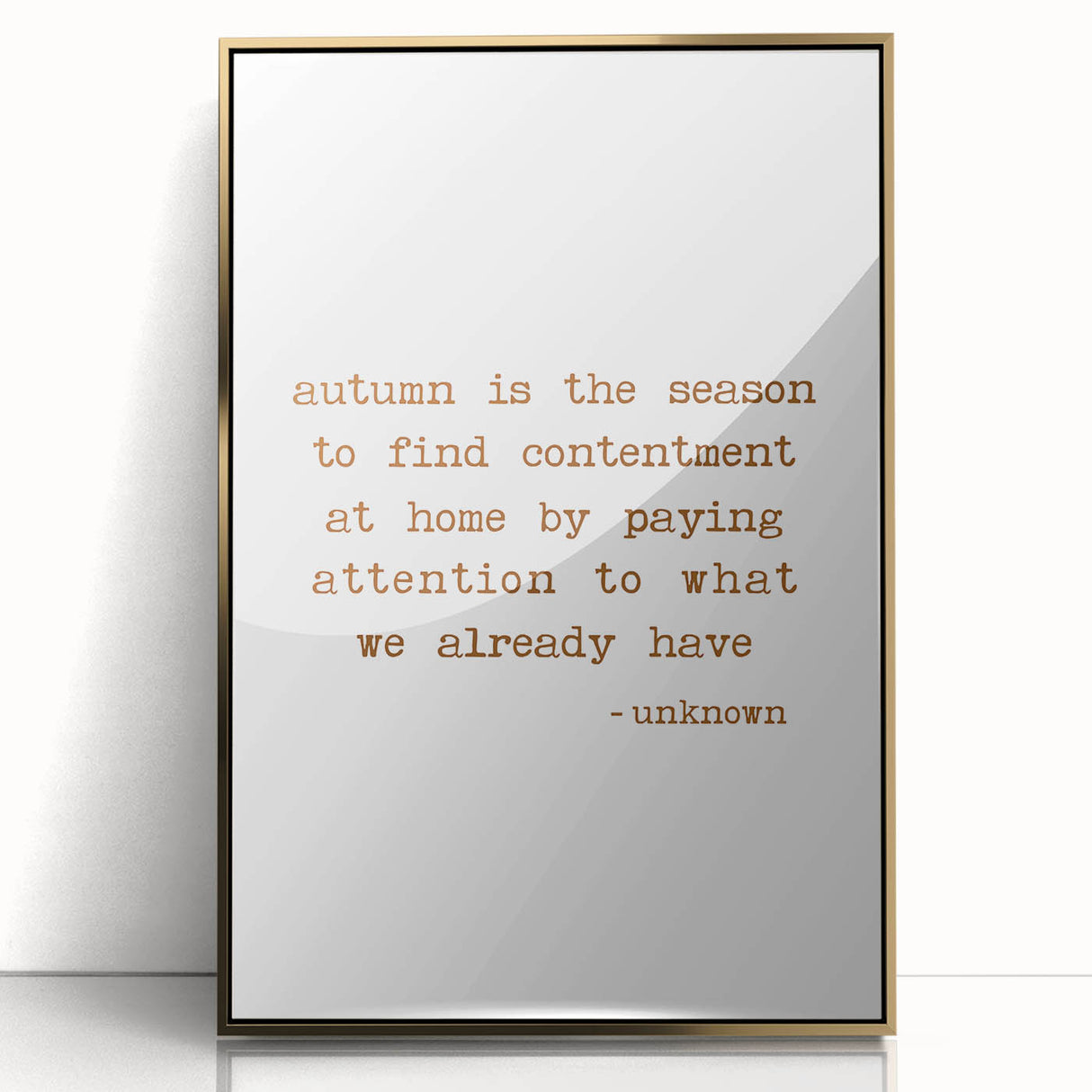Mid-century modernist style large art print of an autumnal scene with vibrant gold and orange tones, framed in acrylic.