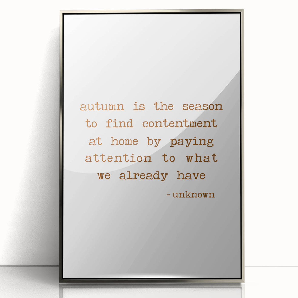 Mid-century modernist art depicting autumn trees in muted orange and brown tones, framed in silver acrylic.