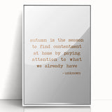 Art deco poster of autumn trees in muted orange and brown tones, acrylic print in a white frame.