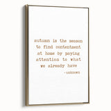 Framed canvas featuring a vintage-style landscape painting of autumn trees, with muted earth tones.