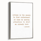 Framed canvas depicting a vintage landscape art painting of autumn trees in vibrant red and orange tones.