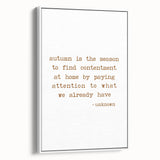 Vintage poster art depicting an autumnal scene with vibrant orange and red leaves on a large framed canvas.