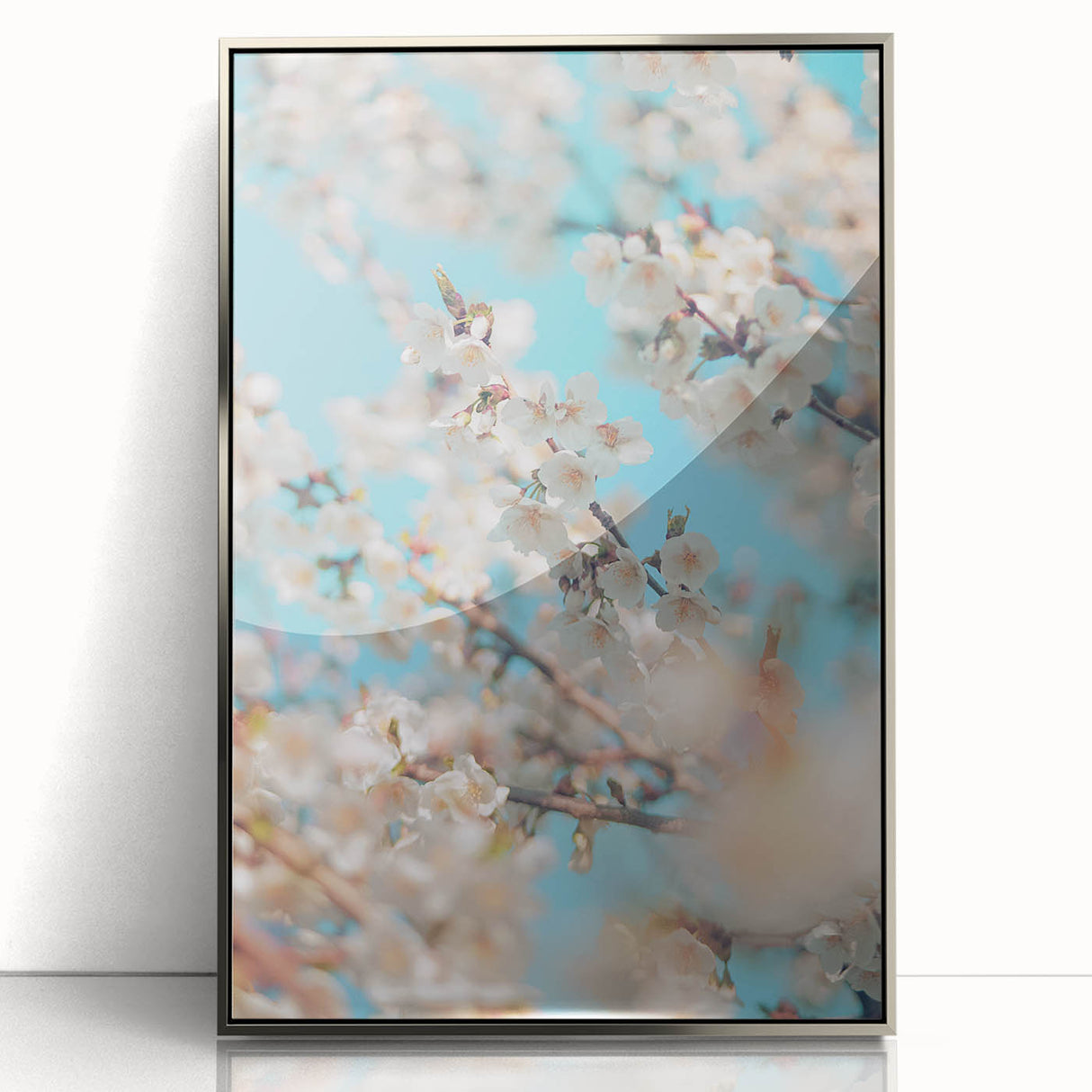 Acrylic print of mid-century modernist art featuring spring scene in pastel shades, ideal for nursery wall art.