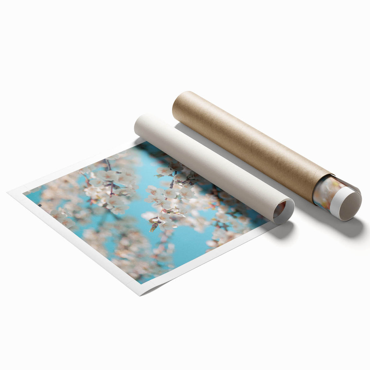 Large rolled canvas featuring a spring floral scene in pastel shades, ideal for classy bathroom or living room wall art.