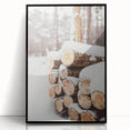 Large abstract wall art depicting a winter scene in black and white tones, framed in acrylic.