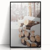 Large abstract wall art depicting a winter scene in black and white tones, framed in acrylic.