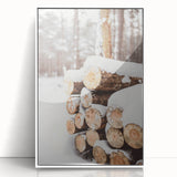 Acrylic framed poster of a winter scene in art deco style, with muted blue and white tones, ideal for nursery wall decor.