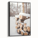 Black and white framed canvas featuring a winter landscape scene, ideal for bedroom wall art.