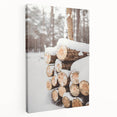 Winter-themed landscape on stretched canvas, featuring muted blue and white tones, ideal for kitchen wall art.