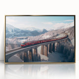 Mid-century modernist art featuring stylized vehicles in muted gold and white tones.