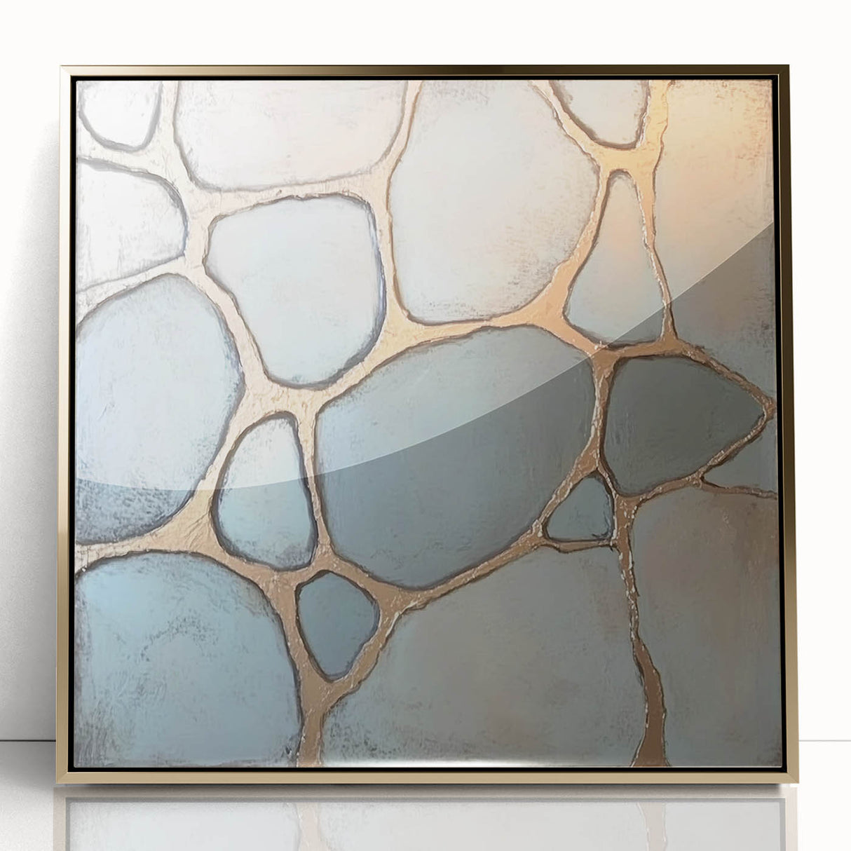 Blue & Gold Abstract Stone Pattern - Modern Living Room Wall Art
