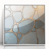 Blue & Gold Abstract Stone Pattern - Modern Living Room Wall Art