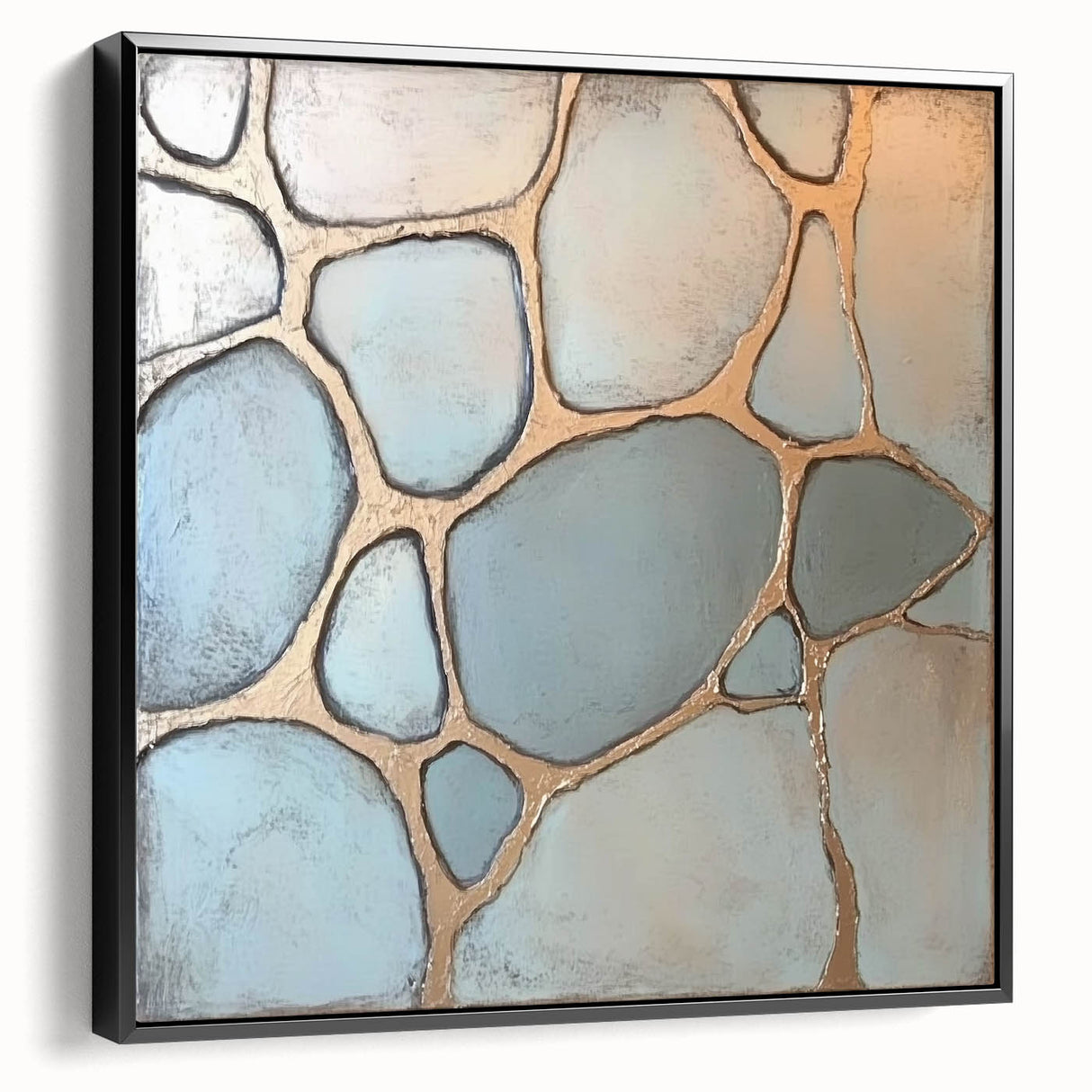 Blue & Gold Abstract Stone Pattern - Modern Living Room Wall Art