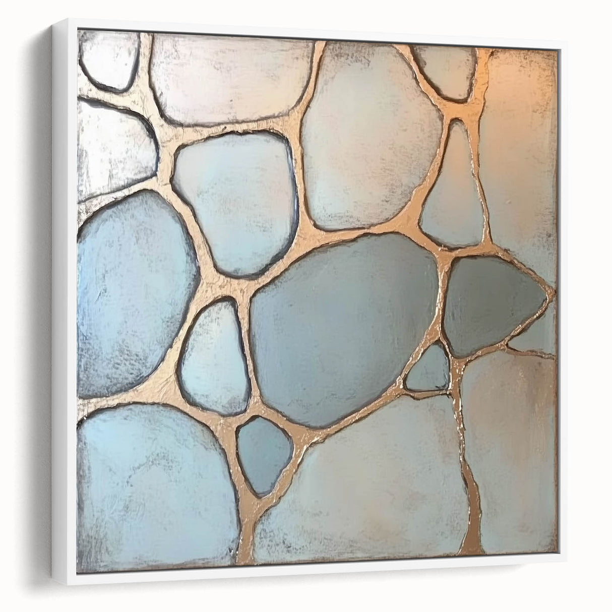 Blue & Gold Abstract Stone Pattern - Modern Living Room Wall Art